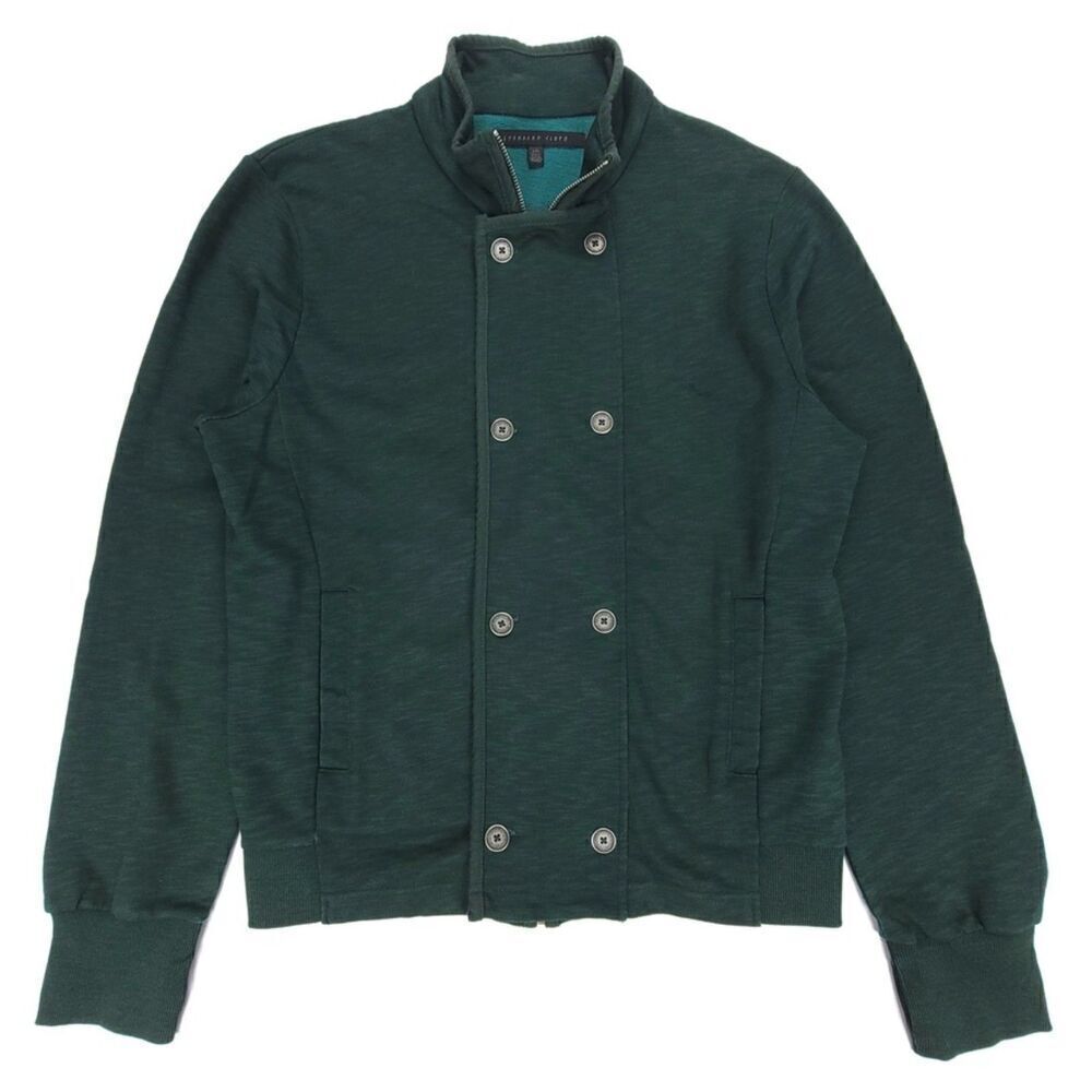 URBAN OUTFITTERS Standard Cloth Double Breasted Slub Military Jacket Green Large